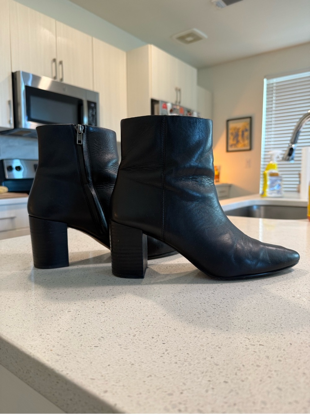 Madewell Classic Black Leather Ankle Boots - Women's Heeled Booties 10